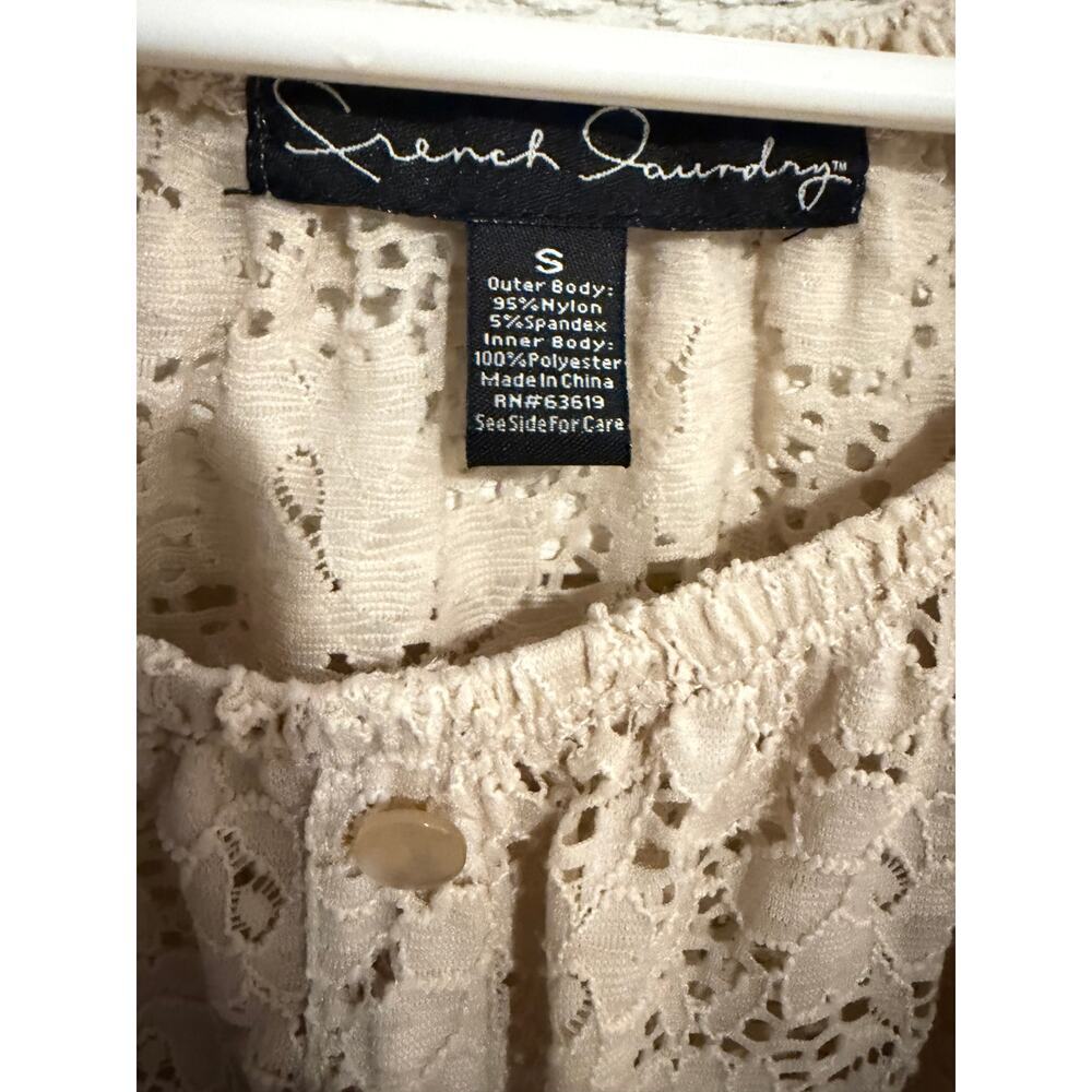 French Laundry Cream Lace Blouse Size S Boho Tie Front Button Detail - Picture 4 of 8